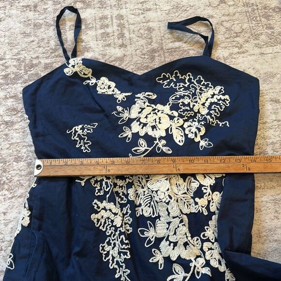 J.CREW Women's Navy Blue Ivory Mirabel Lawn Embroidered Floral Mini Dress Size 6 - Picture 6 of 9
